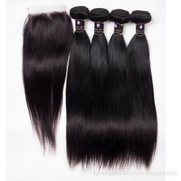 Virgin Hair Bundles with Lace Closure Free Parting 3 Way Part Brazilian Lace Closure Hair Extension Human Hair 14 Years